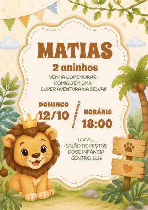 Convite de Aniversário Leãozinho Safari para Editar