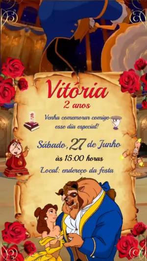 Convite Animado A Bela e a Fera: Vídeo de Aniversário para Editar