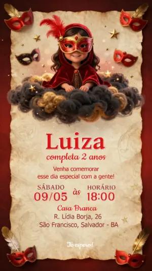 Convite Infantil Baile de Máscaras em Pergaminho para Editar