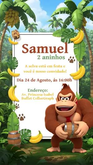 Convite Aniversário Donkey Kong para Editar Online
