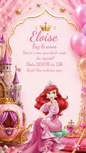 Convite de Aniversário Princesa Ariel Editável