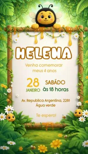 Convite Digital Aniversário Infantil Tema Abelha Fofa Editável