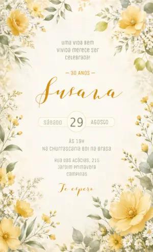 Convite de Aniversário Floral Amarelo para Editar Online