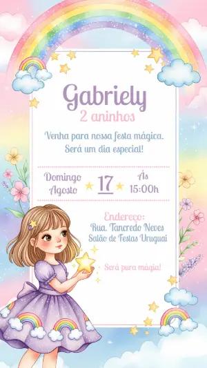 Convite de Aniversário Arco Íris Mágico para Editar Online