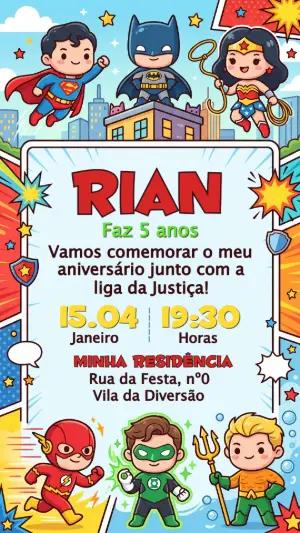 Convite de Aniversário Liga da Justiça Chibi para Editar