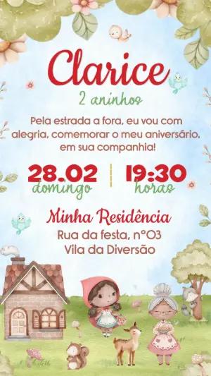 Convite de Aniversário Chapeuzinho Vermelho Aquarela Editável