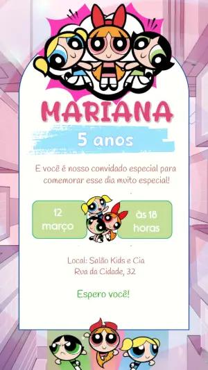 Convite de Aniversário Meninas Super Poderosas para Editar Online