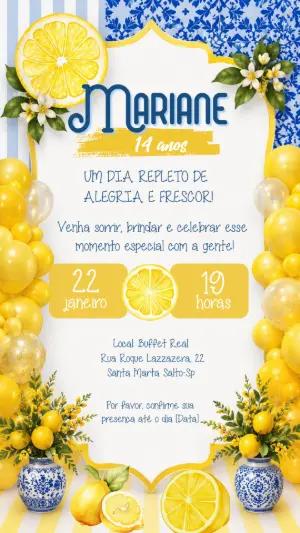 Convite Digital Aniversário Tema Limão Siciliano Editável
