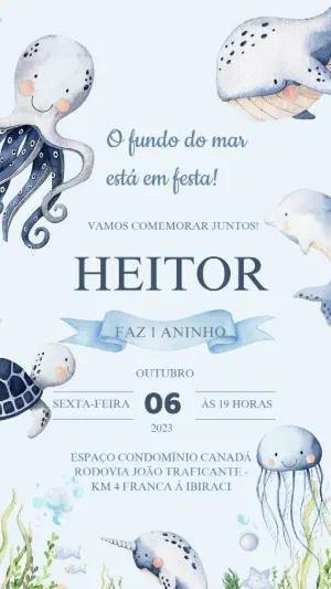 Convite Aniversário Fundo do Mar Aquarela para Editar Online