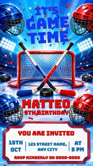 Ice Hockey Birthday Invitation | Editable Game Time Template