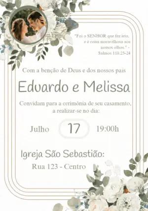 Convite de Casamento Floral Branco com Foto para Editar Online