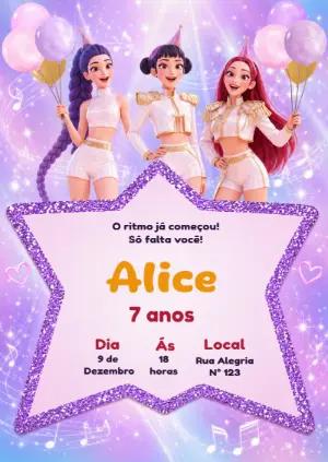Convite de Aniversário Guerreiras K-pop Editável para Celular