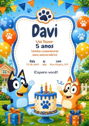 Convite de Aniversário Bluey Infantil Editável Digital