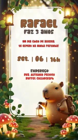 Convite de Aniversário Capivara na Floresta para Editar Online