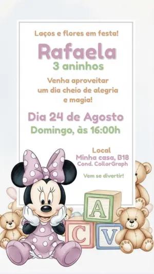 Convite Aniversário Minnie Baby Editável para Imprimir
