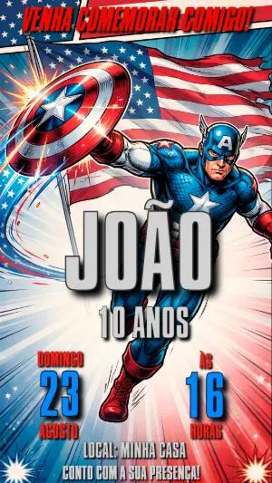 Convite de Aniversário Capitão América Estilo HQ para Editar