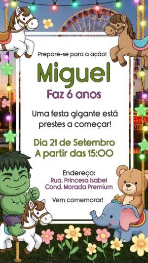 Convite de Aniversário Hulk no Parque de Diversões para Editar