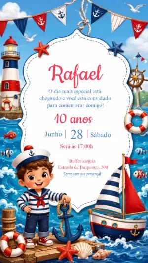 Convite de Aniversário Marinheiro Infantil para Editar
