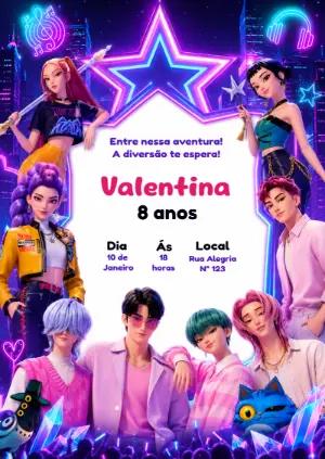 Convite de Aniversário Guerreiras K-pop Editável