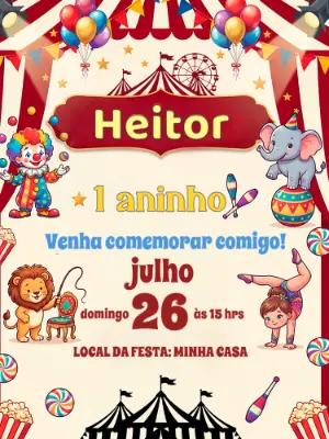 Convite de Aniversário Circo Infantil Colorido para Editar
