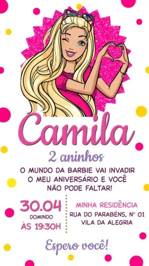 Convite de Aniversário Barbie Rosa | Modelo Digital Editável