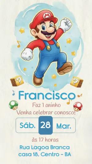 Convite de Aniversário Super Mario Aquarela Editável