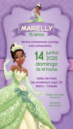 Convite Aniversário Princesa e o Sapo para Editar Online