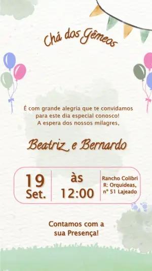 Convite Animado Chá de Gêmeos Ursinhos Príncipe e Princesa
