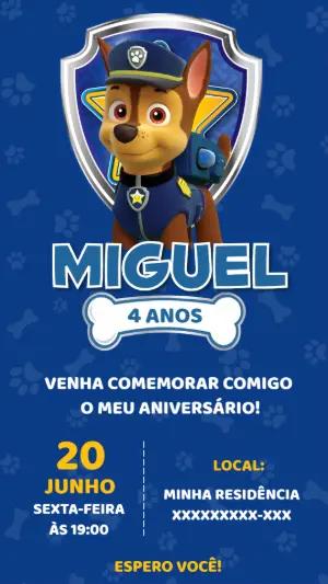 Convite de Aniversário Patrulha Canina Chase para Editar Online