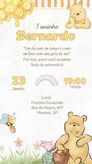 Convite de Aniversário Ursinho Pooh Aquarela para Editar