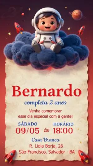 Convite de Aniversário Astronauta Fofo | Modelo Digital Editável