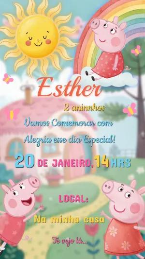 Convite de Aniversário Peppa Pig Fofo para Editar Online