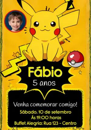 Convite Aniversário Pikachu com Foto para Editar Online