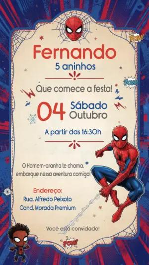 Convite de Aniversário Homem-Aranha estilo quadrinhos para editar