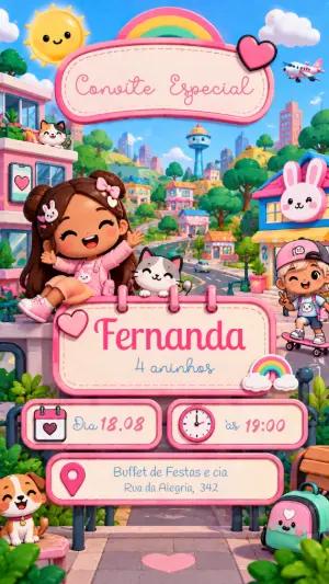 Convite de Aniversário Avatar World Editável para Menina