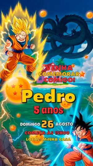 Convite de Aniversário Dragon Ball Z com Goku para Editar