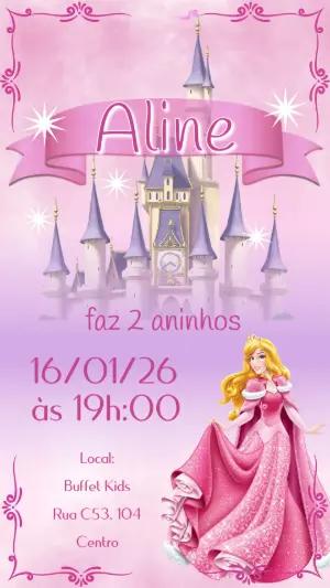 Convite de Aniversário Aurora Bela Adormecida Modelo Editável