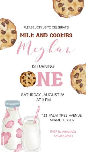Milk and Cookies First Birthday Invitation Editable Template