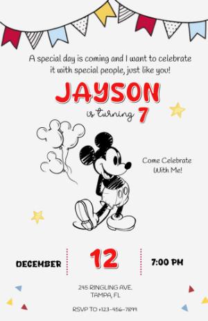 Editable Classic Mickey Mouse Birthday Invitation
