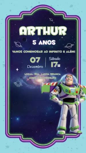 Convite Animado Aniversário Buzz Lightyear Neon para Editar