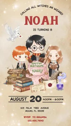 Cute Wizard Birthday Invitation | Editable Digital Template