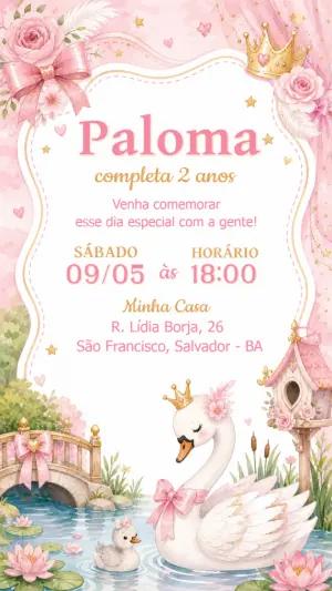 Convite de Aniversário Cisne Princesa Aquarela Editável