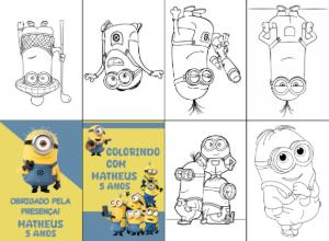 Livro de Colorir Minions para Aniversário Editável Online