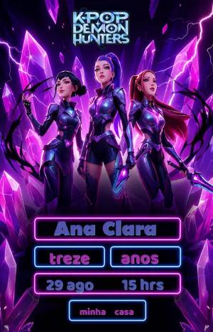 Convite Aniversário K-pop Demon Hunters Neon para Editar