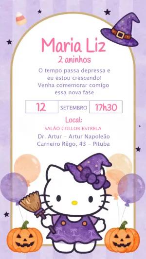 Convite de Aniversário Hello Kitty Halloween Lilás para Editar