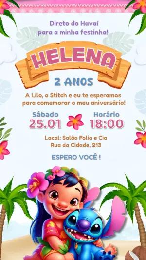 Convite de Aniversário Lilo e Stitch | Modelo Digital Editável