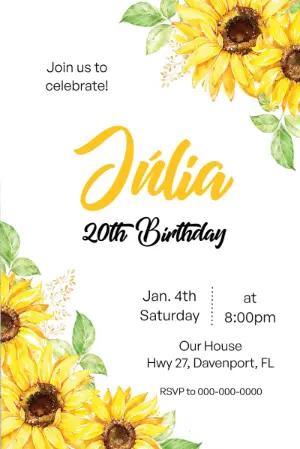 Cheerful Sunflower Birthday Invitation | Editable Digital Template
