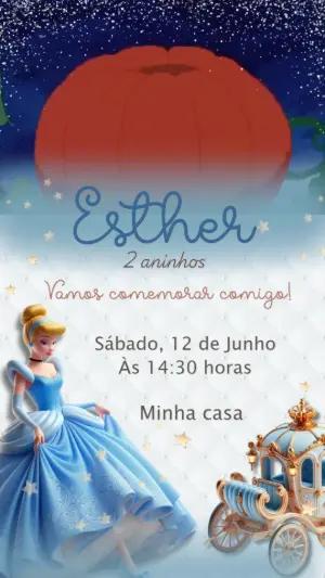 Convite Animado Aniversário Cinderela para Editar Online