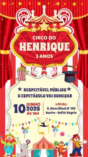 Convite Animado Aniversário Circo para Editar Online