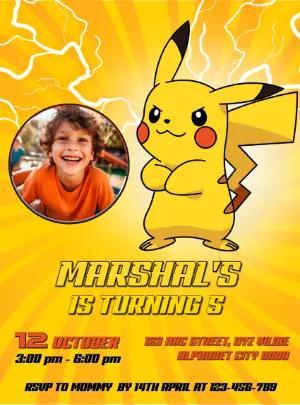 Editable Pikachu Birthday Invitation with Photo for Kids